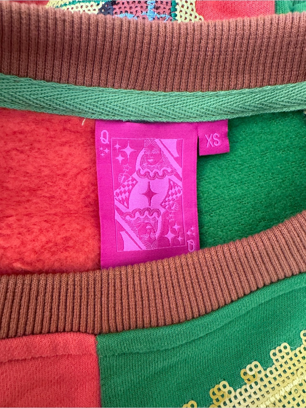 NWOT! QUEEN OF SPARKLES Colorblock Fall Sequin Stamp Sweatshirt - Picture 12 of 12